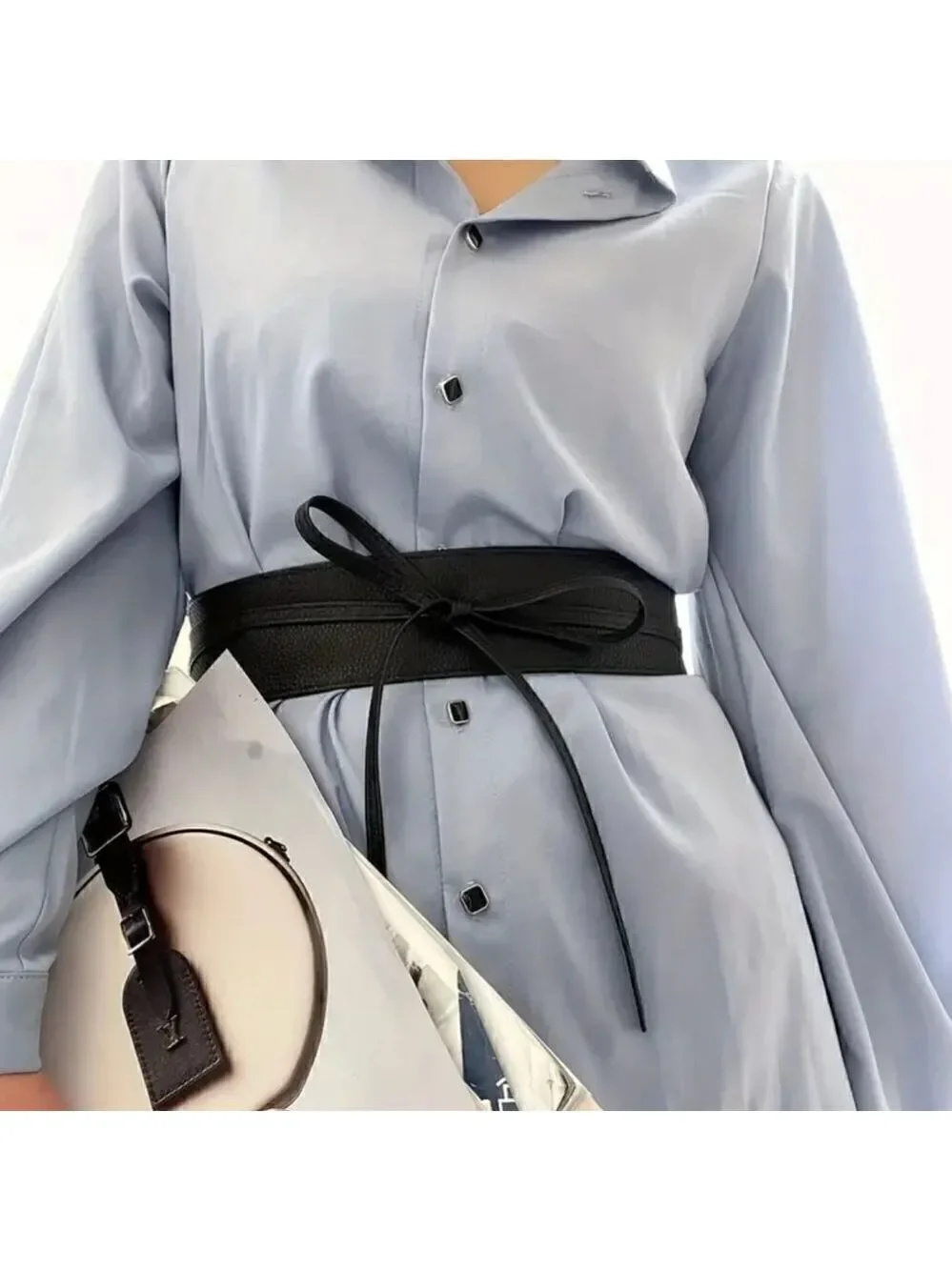 Fashionable Boho Vegan Leather Belt Wide Corset Style with Bow Tie Accent